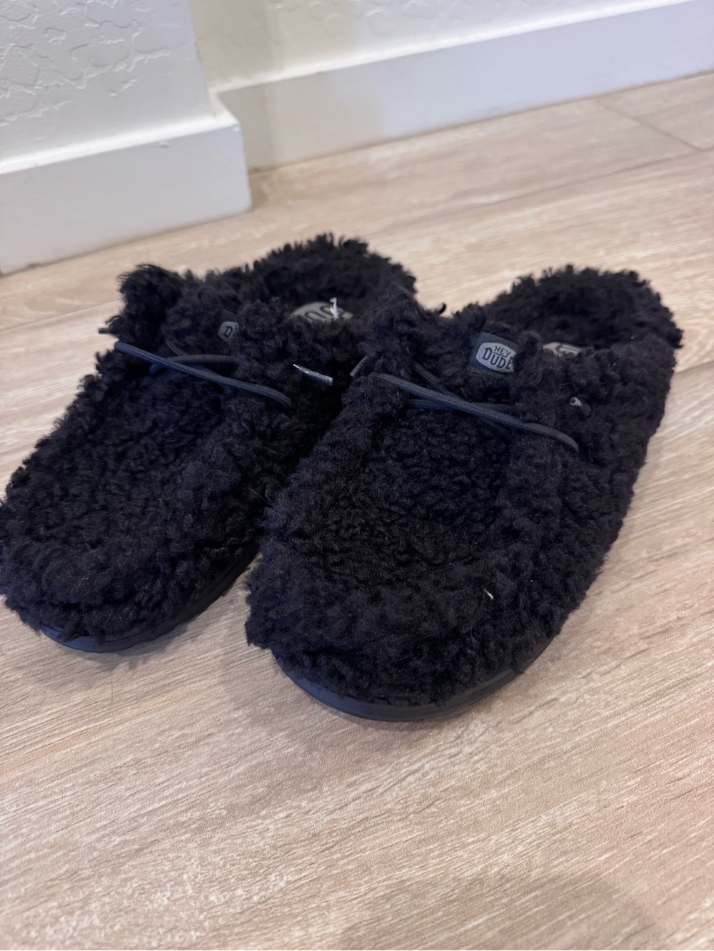 Hey Dude Black Plush Slip-On Clogs